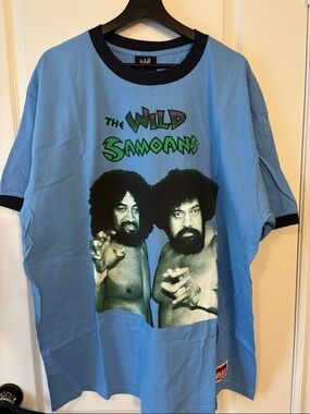 WWE The Wild Samoans Graphic Ringer Tee - Light Blue with Black Trim